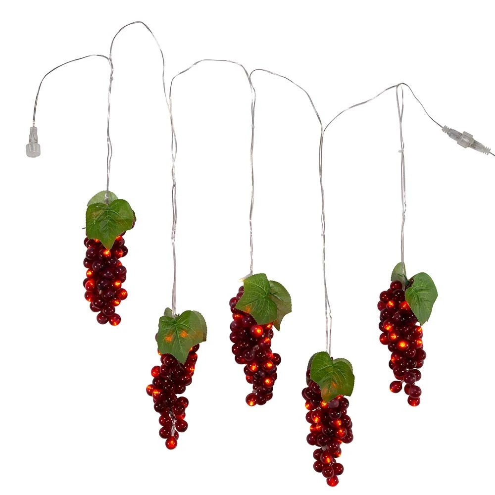 Kurt Adler 100-Light Burgundy LED Grape Light Set With 5 Grape Bunches - Image 3