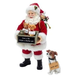 Kurt Adler 10.5-Inch Fabriché™ Adopt-a-Pet Santa With Dog, 2 Piece Set