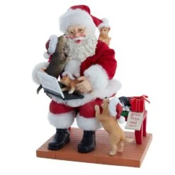Kurt Adler 9-Inch Fabriché Santa With Laptop And Pets