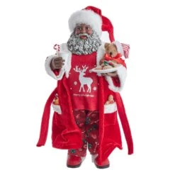 Kurt Adler 10.5-Inch Fabriché Black Santa In Pajamas And Robe