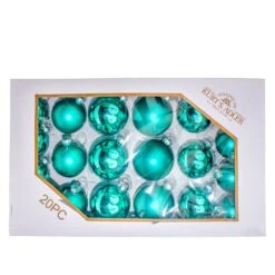 Kurt Adler 60-80MM Shiny And Matte Teal Balls, 20 Piece Set
