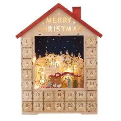 Kurt Adler 19-Inch Battery-Operated Light-Up Advent Calendar House With Nativity Scene
