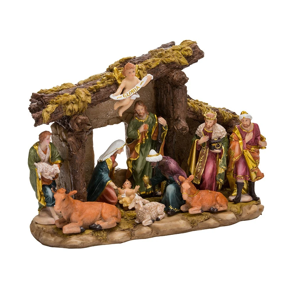 Kurt Adler Resin Nativity Set With Figures And Stable - 11-Piece Set - Image 2