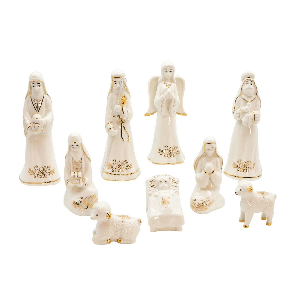Kurt Adler 2-6.75-Inch Gold And White Nativity Table Piece, 9 Piece Set