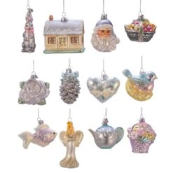 Kurt Adler 3-4.375-Inch Noble Gems™ Newlywed's Glass Tree Box, Set Of 12