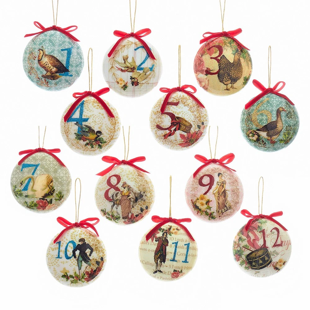 Kurt Adler 85mm Decoupage Ball Ornament Set Of 12