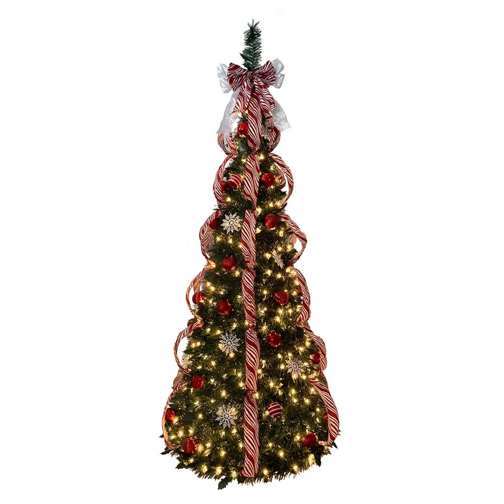 Kurt Adler 6-Foot Pre-Lit Red And White Collapsible Decorated Tree