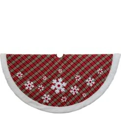 Kurt Adler 48-Inch Red, Green And White Plaid Tree Skirt With Sherpa Border