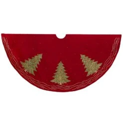 Kurt Adler 60-Inch Red Tree Skirt With Green Embroidered Tree Design