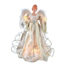 Kurt Adler UL 10-Light 14-Inch Lighted Gold And Silver Angel Tree Topper